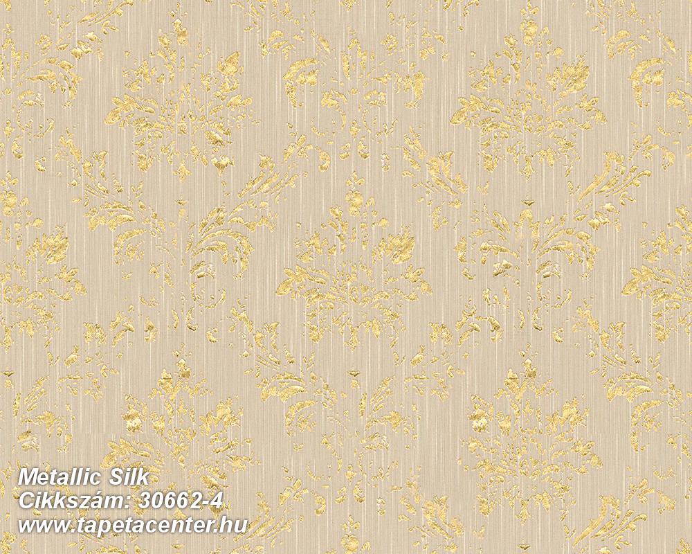 Barokk-klasszikus,csillámos,különleges felületű,különleges motívumos,valódi textil,arany,bézs-drapp,vlies tapéta 